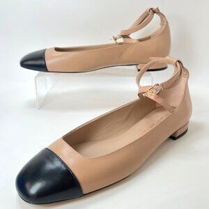 Stuart Weitzman Eden Strap Shoes Ballerina Flats Tan Black Women Size 39 US8.5